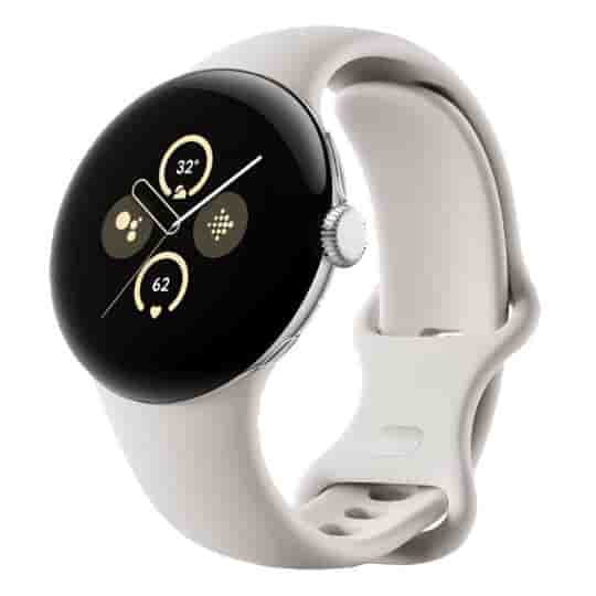 Google Pixel Watch 2 polished silver LTE Sportarmband porcelain
