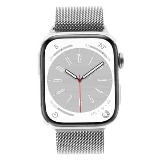Apple Watch Series 8 GPS Edelstahlgehäuse silber 45mm mit Milanaise-Armband silber