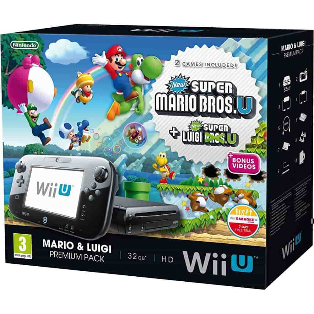 Wii U Premium 32GB - Schwarz + Super Mario Bros + Super Luigi