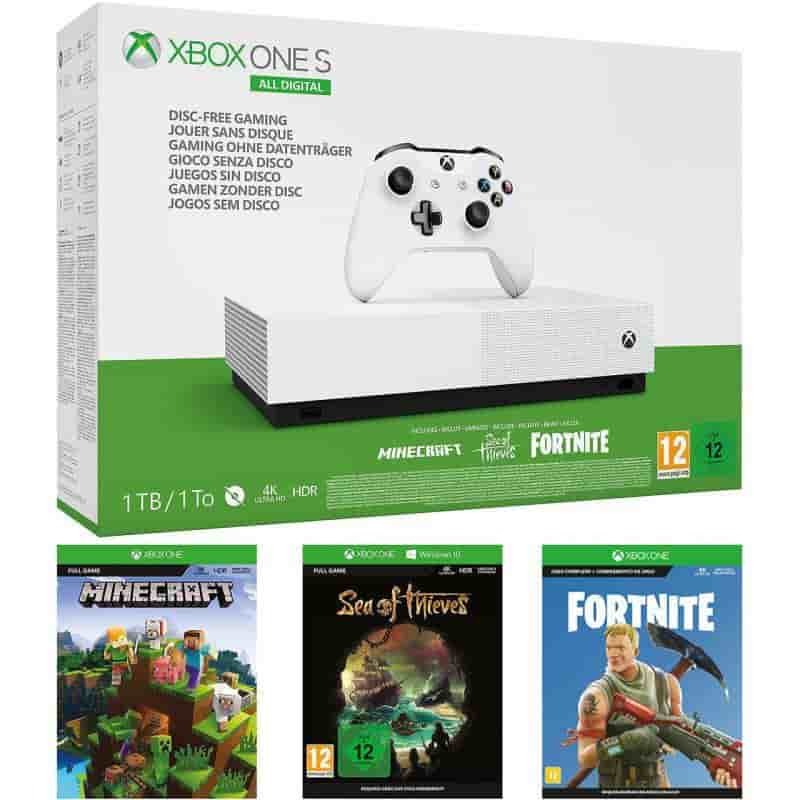 Xbox One S 1000GB - Weiß - Limited Edition All Digital + Sea of Thieves + Fortnite + Minecraft