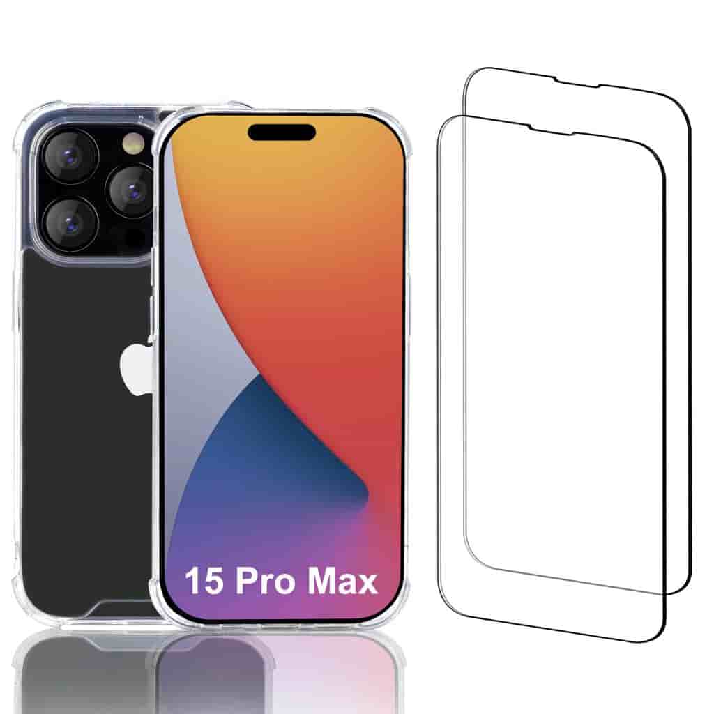 Case iPhone 15 Pro Max and 2 protective screens - Recycled plastic - Transparent