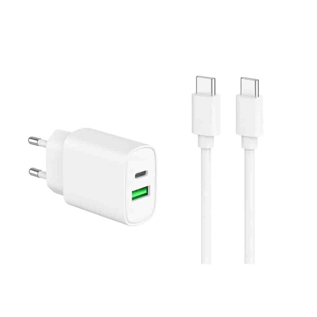 Câble et Prise Murale (USB-C + USB-C) 20W - WTK