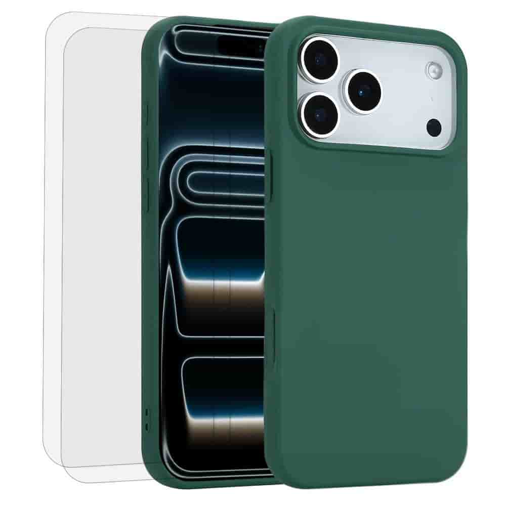 Coque iPhone 17 Pro Max et 2 écrans de protection - Silicone - Vert