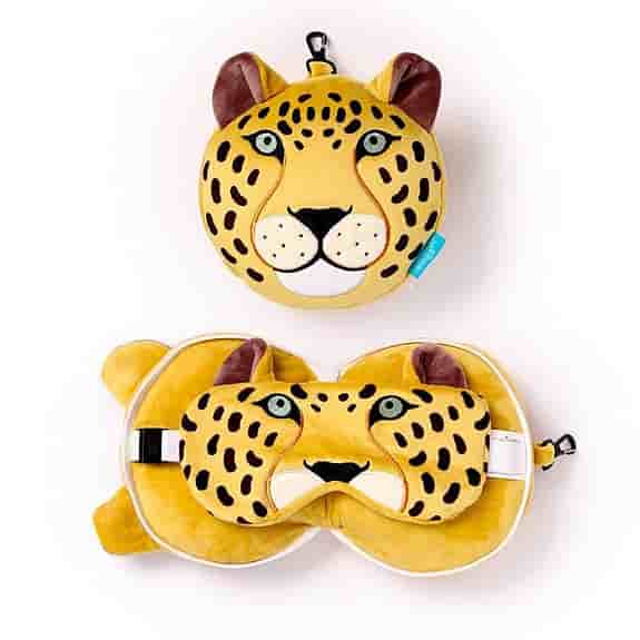 Relaxeazzz – Leopard Rund Resekudde & Ögonmask