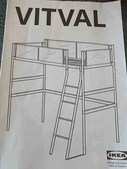 IKEA VITVAL Loftsäng med stege och sängskydd grå