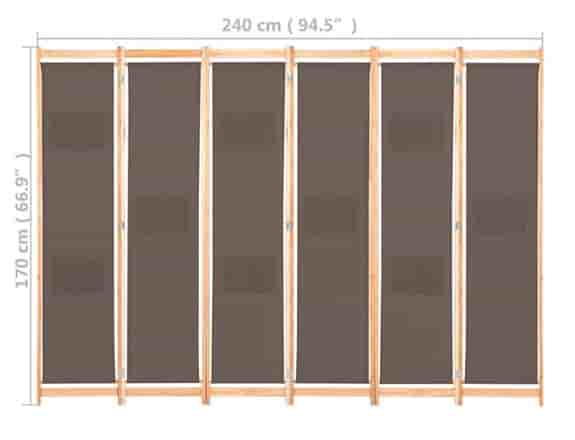 vidaXL Rumsavdelare 6 paneler 240x170x4 cm brun tyg