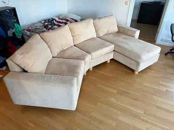 soffa med schäslong,  mocka tyg, i mycket gott skick