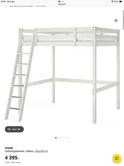 IKEA loftsäng vit trä 214 cm höjd