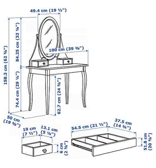 HEMNES Ikea Toalettbord med spegel, vit, 100x50 cm