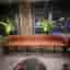 Soffa lounge lång brun klädsel metallben