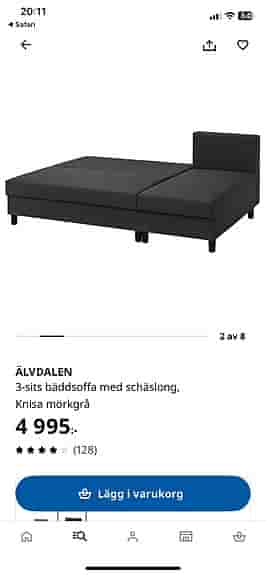 IKEA Älvdalen bäddsoffa med schäslong mörkgrå