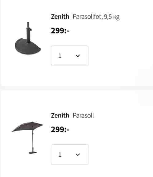 Zenith parasollfot och parasoll svart