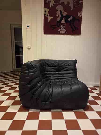 Black Leather Corner Togo Lounge Chair by Michel Ducaroy for Ligne Roset