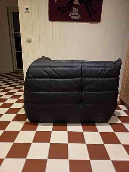 Black Leather Corner Togo Lounge Chair by Michel Ducaroy for Ligne Roset