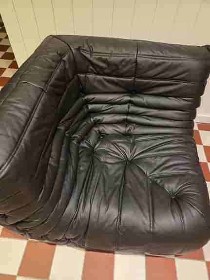 Black Leather Corner Togo Lounge Chair by Michel Ducaroy for Ligne Roset