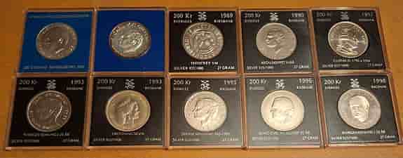 200 kr silvermynt 1980-1998