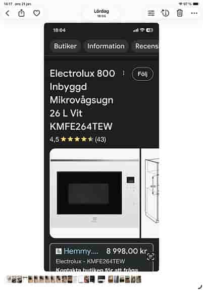 Electrolux 800 inbyggd mikrovågsugn 26 l vit