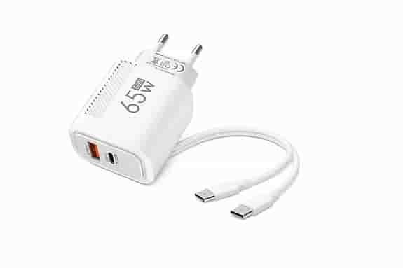 NY 65W GaN Snabbladdare + Kabel 0.3 M USB-C och USB-A Oöppnad förpackning
