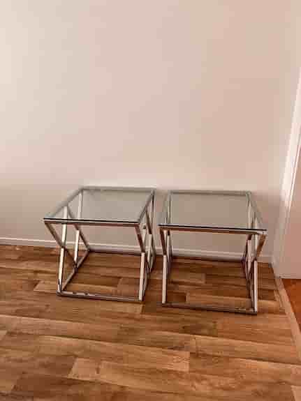 Soffbord och 2 sidobord i glas och metall – modernt set