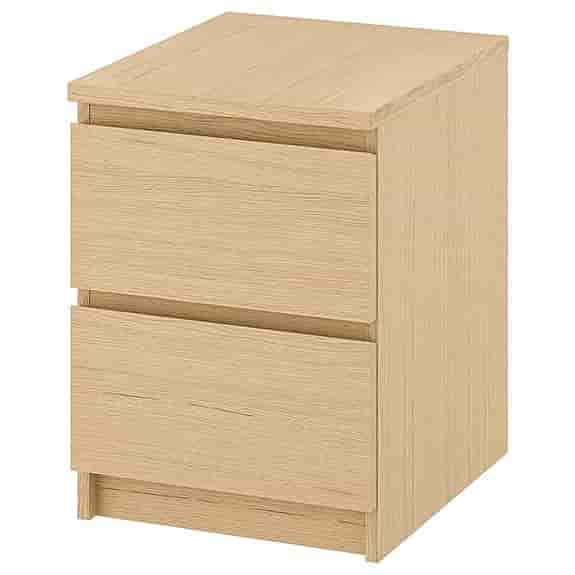 MALM. Byrå med 2 lådor, vitlaserad ekfaner. IKEA.