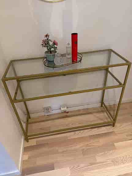 Konsolbord i glas och metall + spegel