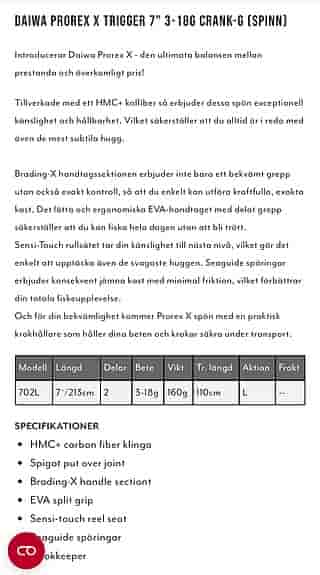 Daiwa 20 prorex PE SV TW 100HS Fiskespö