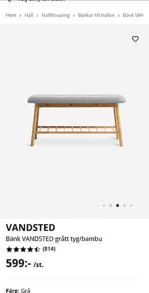 VANDSTED bänk
Bänk VANDSTED grått tyg/bambu