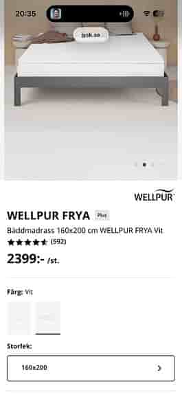 Jysk Wellpur Frya bäddmadrass 160x200 vit