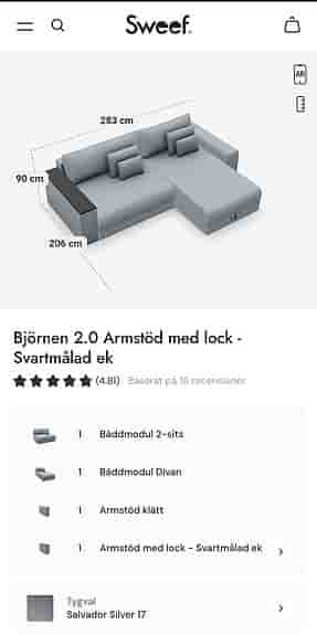 Sweef Björnen bäddsoffa med divan grå
