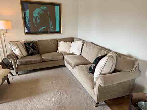 Högkvalitativ hörnsoffa, brun-beige ca 240x270 cm