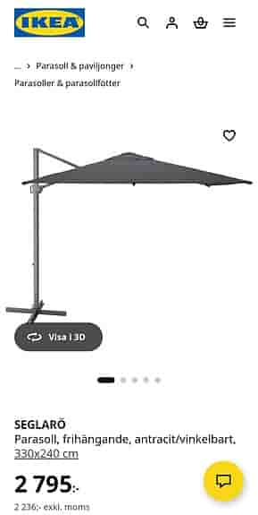 Seglarö parasoll - vinkelbart! Nytt i kartong.