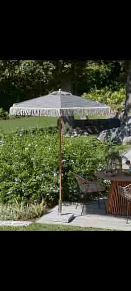 Isted parasoll Ø200 cm beige/olivrandig med fransar