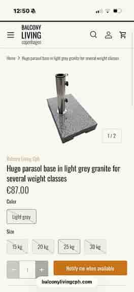 2 st parasollfötter 25 kg – granit från Balcony Living Copenhagen (paketpris)