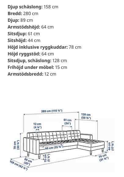 IKEA 4-sitssoffa Landskrona med schäslong