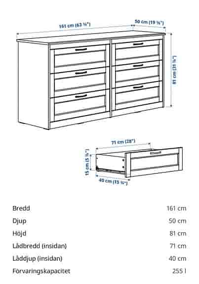 Songesand 6 lådig byrå med marmor foliering.