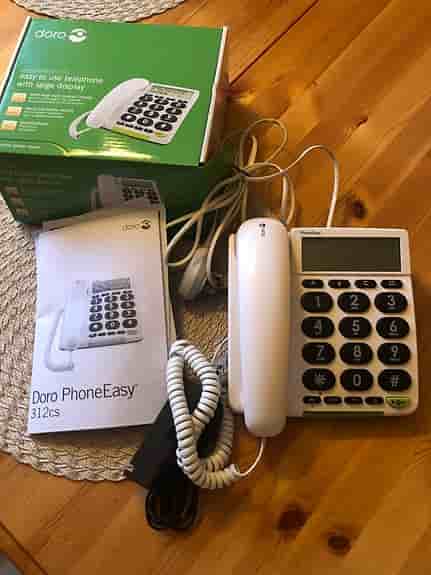 Doro PhoneEasy 312cs bordstelefon med stor display och stora knappar vit
