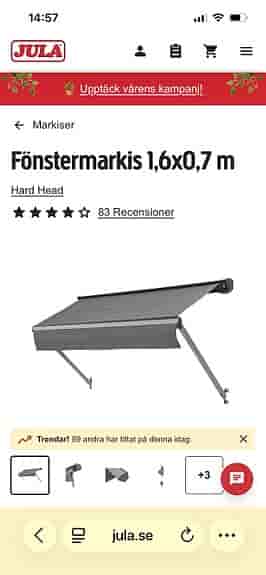 Markiser 1,6 x 0,7 m och 1,2 x 0,7 m grå