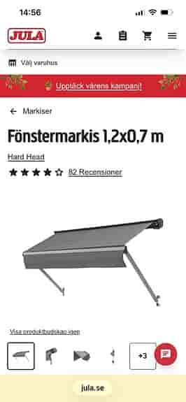 Markiser 1,6 x 0,7 m och 1,2 x 0,7 m grå