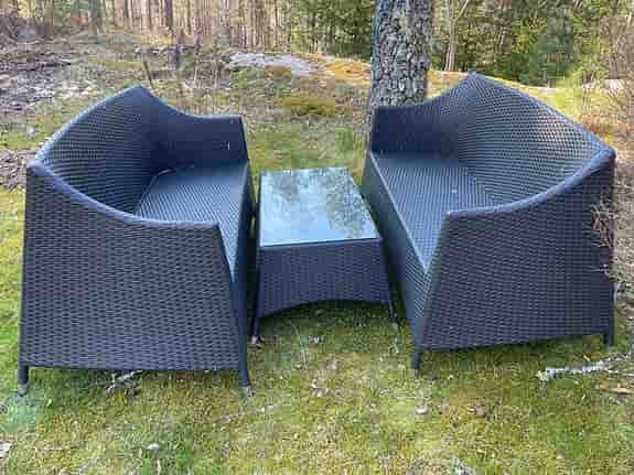 Trädgårdssoffgrupp konstrotting svart med bord