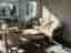 Loungegrupp i bambu med beige dynor