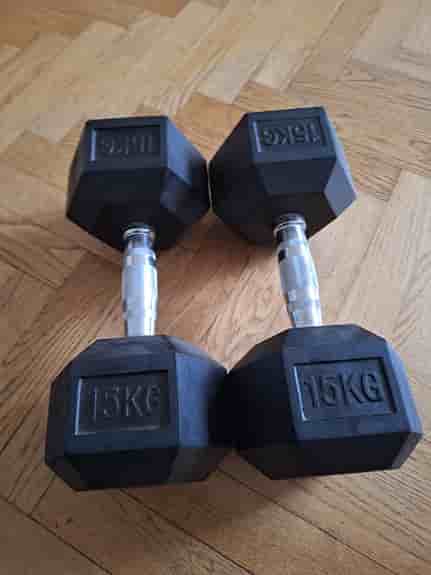 15 kg hantlar – stabila och i gott skick