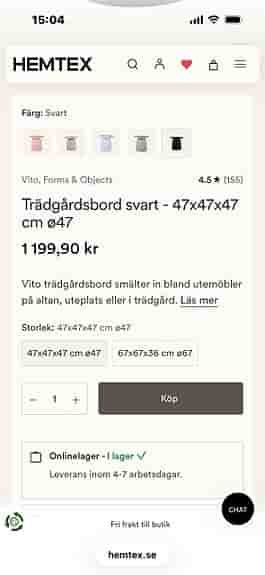 Vito trädgårdsbord svart 47x47x47 cm