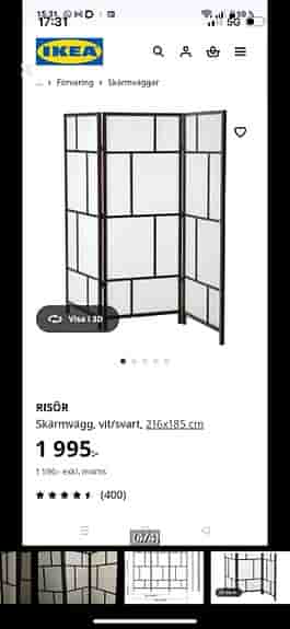 IKEA RISÖR skärmvägg vit/svart 216x185 cm