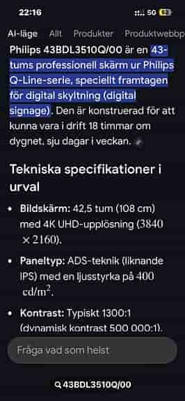 Philips 43BDL3451T 42,5" 4K UHD skärm