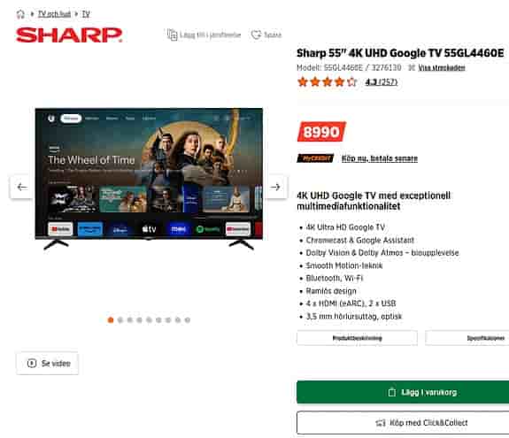 55" Sharp TV (1,5 år gammal)