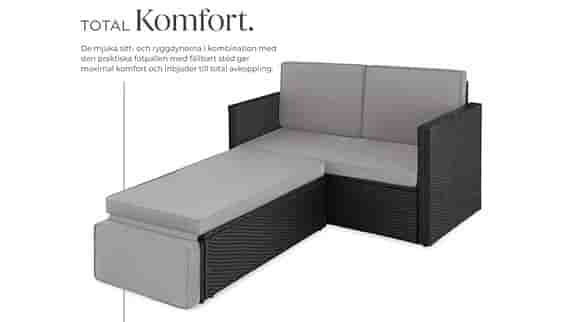 Svart/grå konstrotting loungesoffa med fotdel