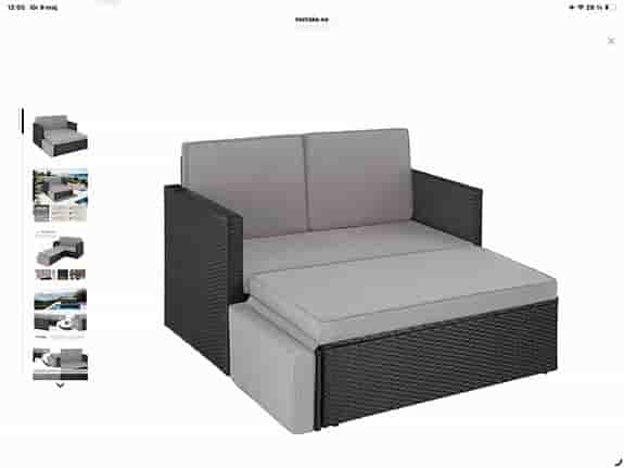Svart/grå konstrotting loungesoffa med fotdel