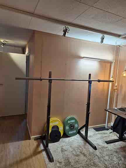 Eleiko skivstång 20 kg med viktskivor och Classic Squat Stand