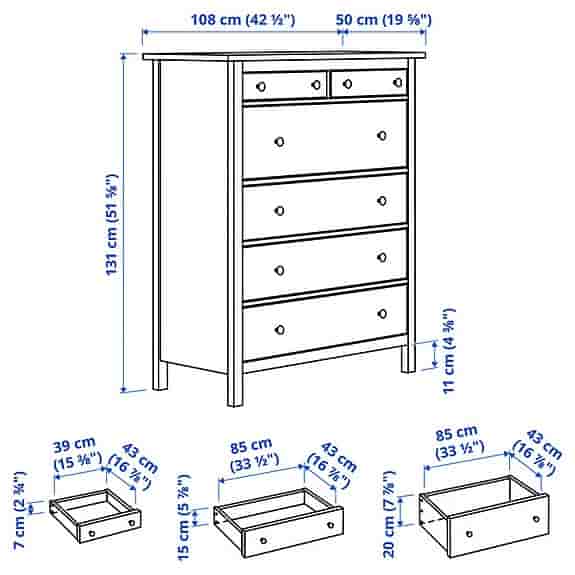 HEMNES byrå, 6 lådor