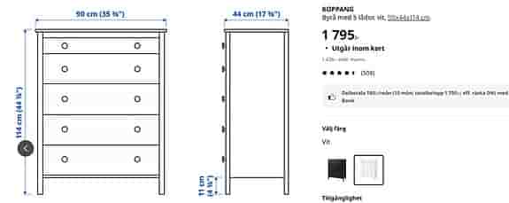 IKEA Koppang byrå med 5 lådor vit